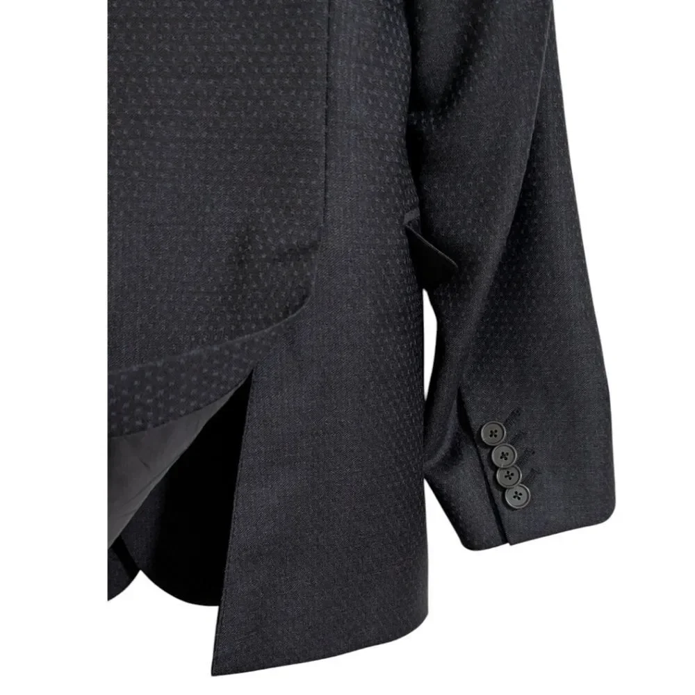 Z Zegna Mens Dark Navy/Black Micro-Pattern Wool Suit Jacket Blazer EU 46R Drop 8